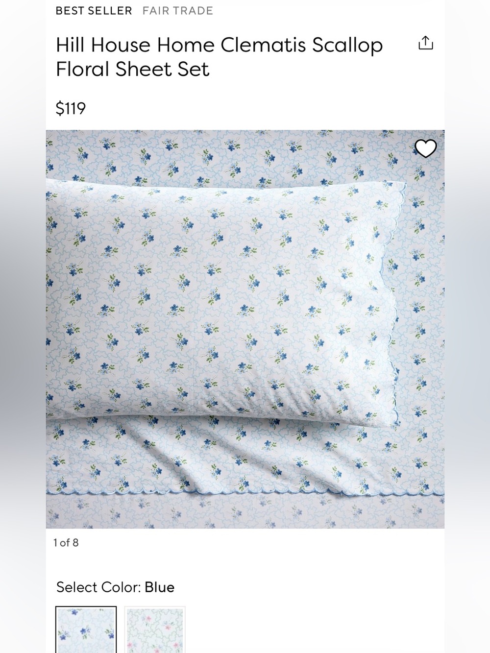 Pottery Barn Teen Hill House Home Clematis Scallop Floral Sheet Set Twin/Twin XL